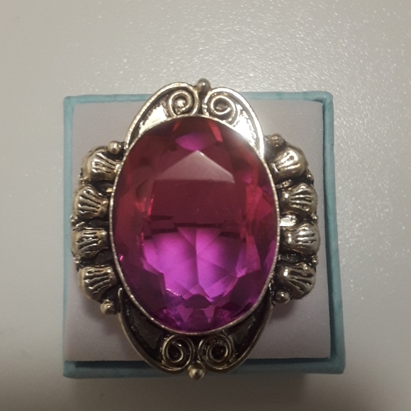 Pink topaz gemstone ring size 8, mystical - Picture 1 of 4